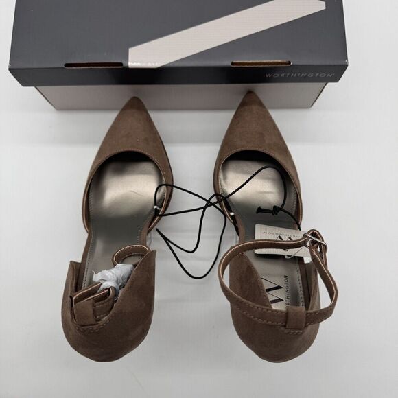 Worthington Marview Porchini Stiletto Heel 9.5 Brown Ankle Strap Pointed Toe - Picture 4 of 9